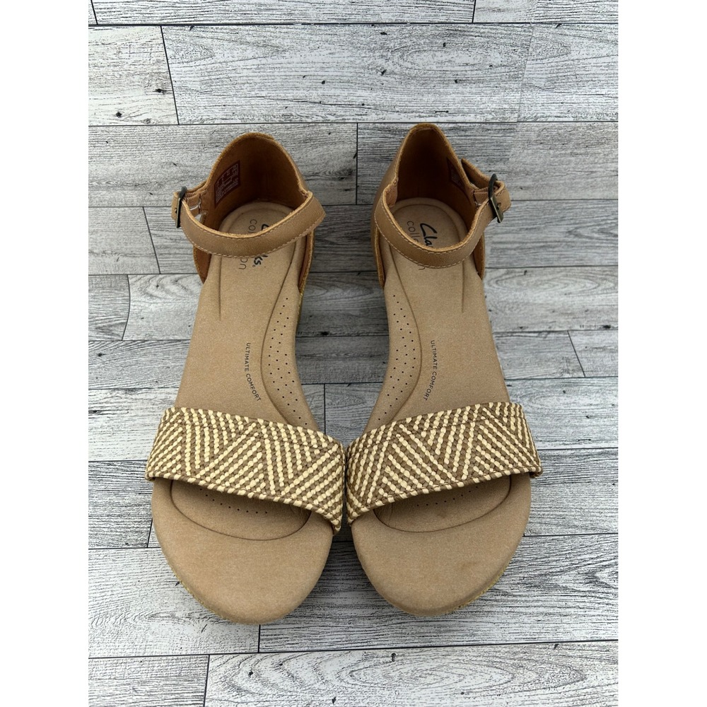 Clarks Rose Ease Light Tan Leather‎ Wedge Sandals Women Sz 9M Ultimate Comfort
